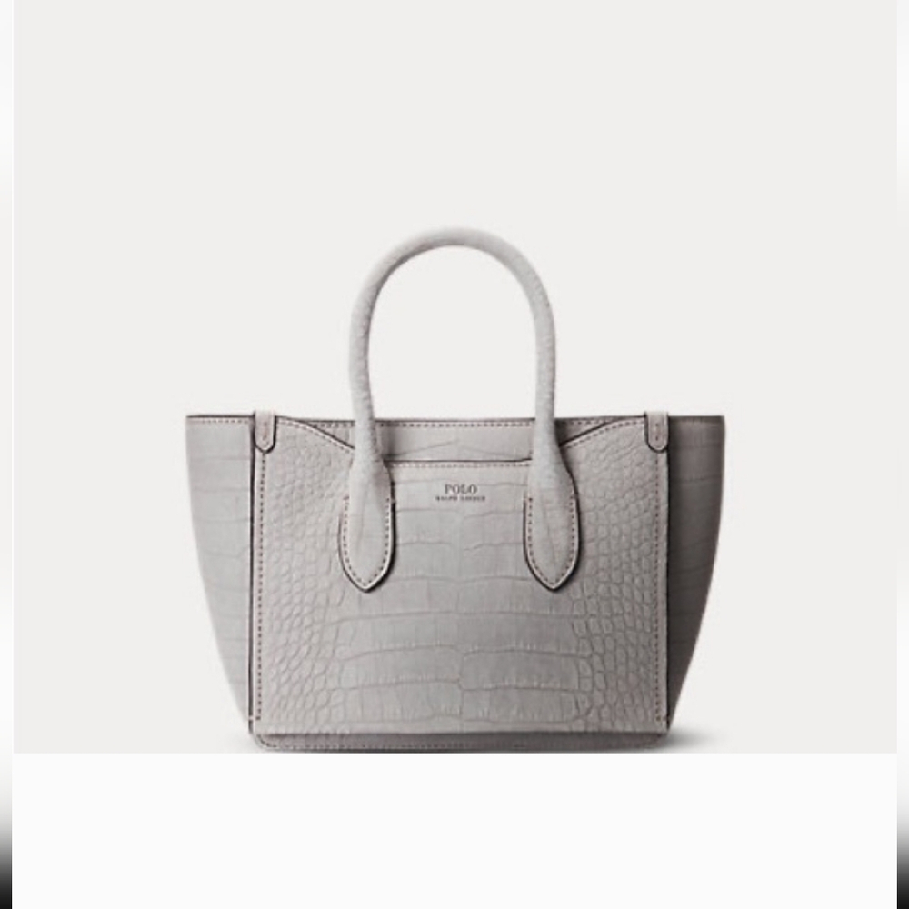 Polo Ralph Lauren Mini Tote Crocodile Embossed Suede Like Leather Purse Bag